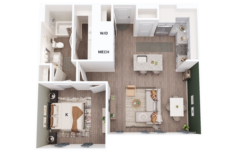 A1 - 1 bedroom floorplan layout with 1 bathroom and 746 square feet