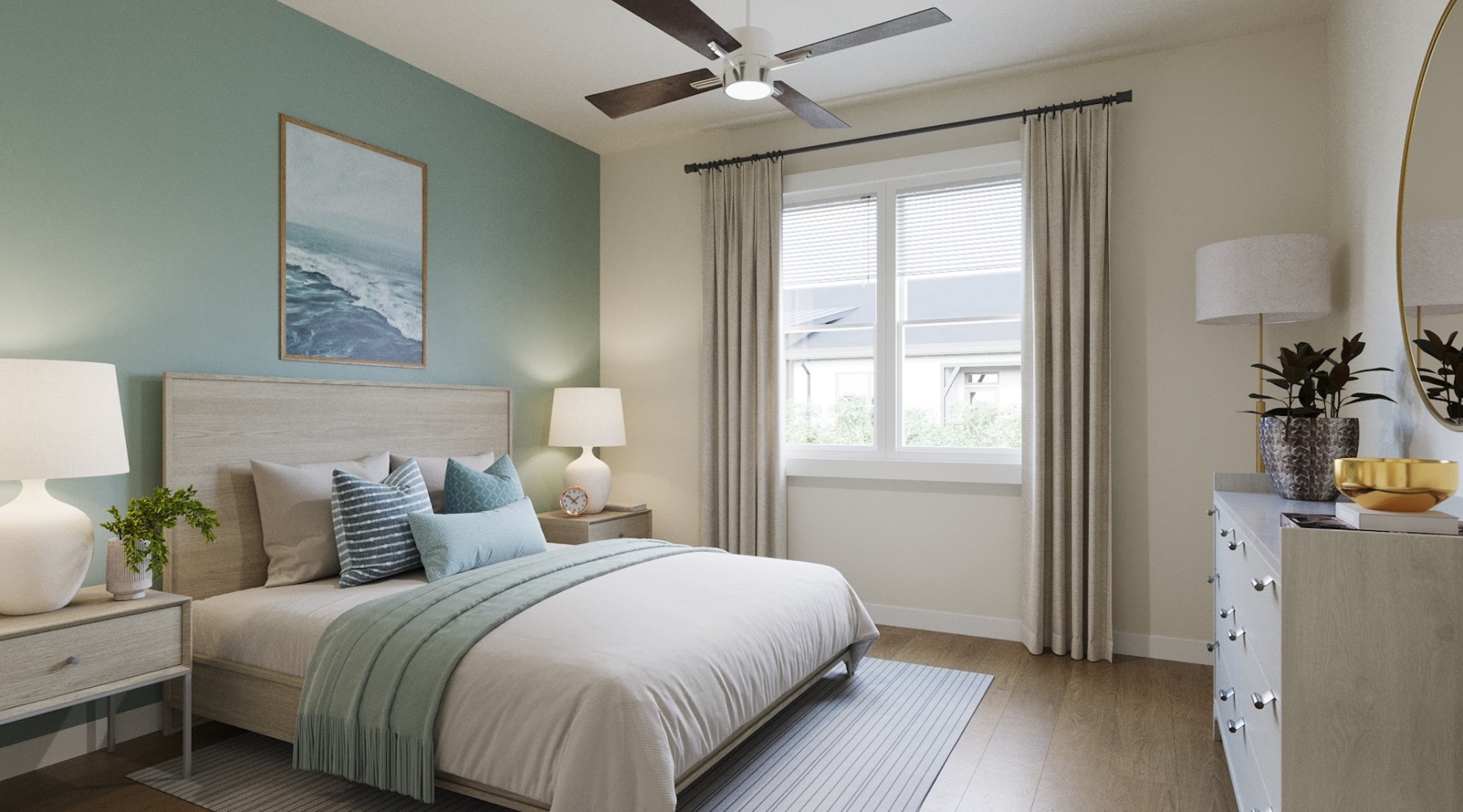 bedroom decor and modern-neutral colored sheets and pillows