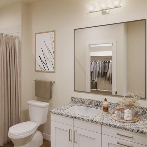 a bathroom with a sink toilet and mirror