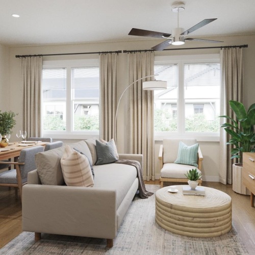 a living room with a couch and a table